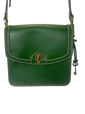 🔥NWOT $195 Fossil Ainsley Tumbled Leather Turn-Lock Flap Crossbody Bag w/KeyFob
